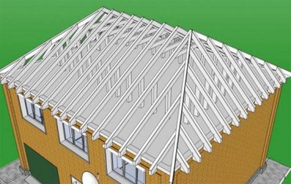 Конструкция стропильной системы четырехскатной вальмовой крыши с фото