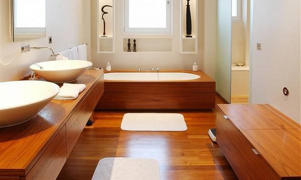 Выбор мебели для ванной из массива дерева с фото